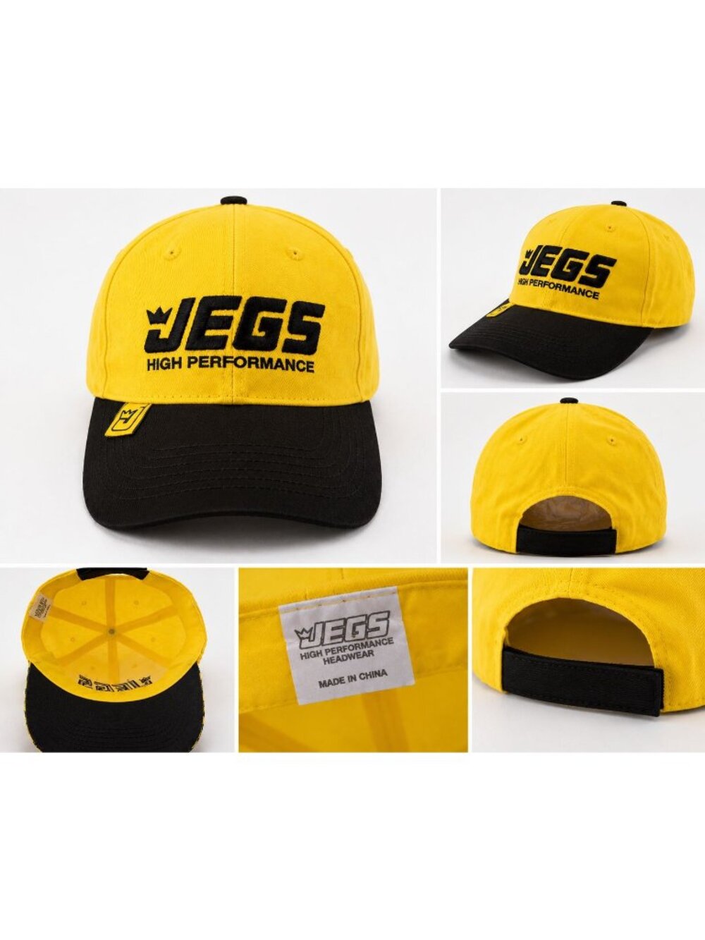 JEGS High Performance Yellow Black Adjustable Racing Hat Cap Strapback - Picture 6 of 6